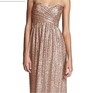 Rose gold strapless sequin Amsale gown size 6